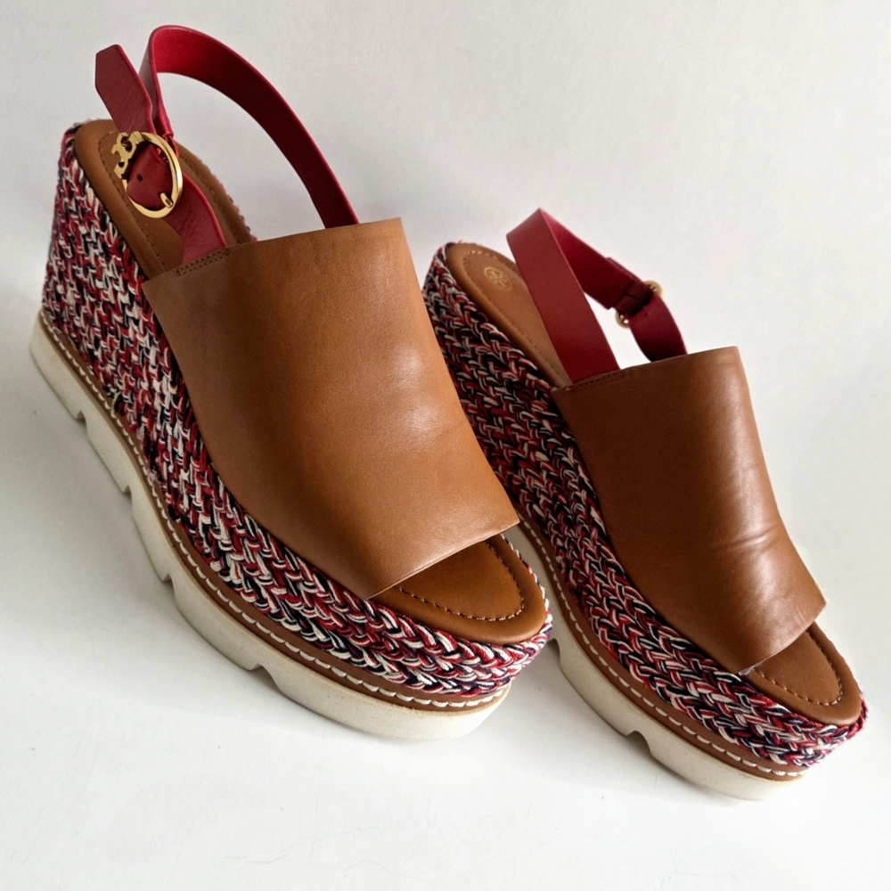 Tory Burch Miranda Espadrille Wedge Platform Leather Sandals With Box, Size 10.5 - Picture 14 of 16